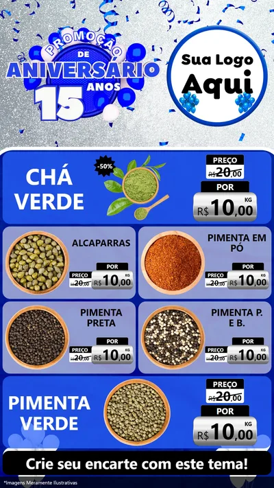 Modelo de TV para TV Vertical com o tema Promoção de Aniversário - 15 Anos para Produtos Naturais