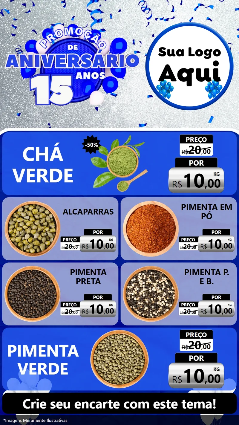 Modelo de TV para TV Vertical com o tema Promoção de Aniversário - 15 Anos para Produtos Naturais