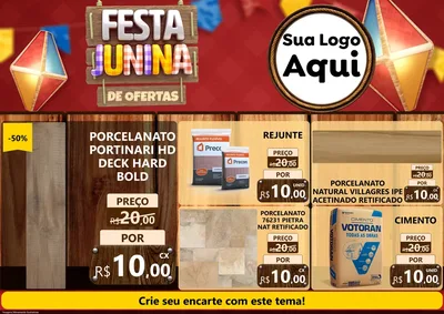 Modelo de Encarte para Encarte A4 Horizontal com o tema Festa Junina de Ofertas para Pisos e revestimentos