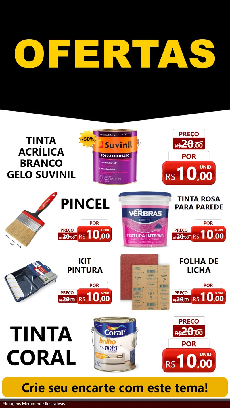 Modelo de TV para TV Vertical com o tema Ofertas Preto e Vermelho Cartaz para Tintas e Ferramentas