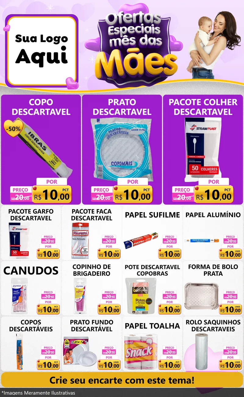 Modelo de Encarte para Encarte Grande com o tema Ofertas Especiais - Mês das Mães para Embalagens