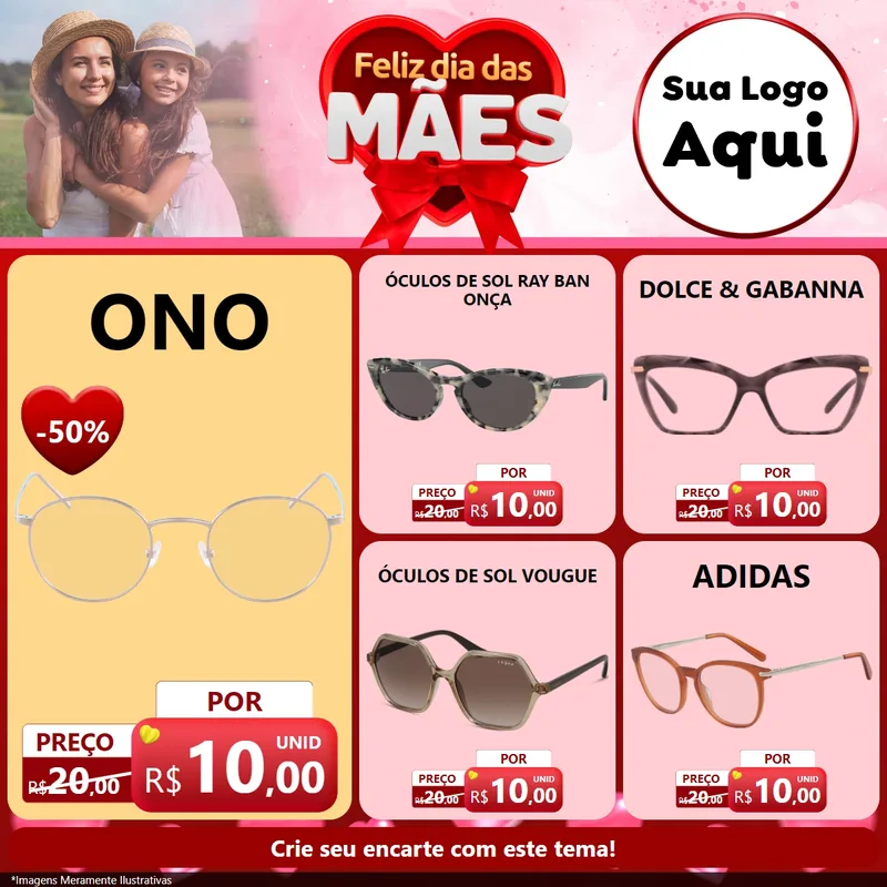 Modelo de Rede Social para Feed Facebook com o tema Feliz Dia Das Mães para Óticas