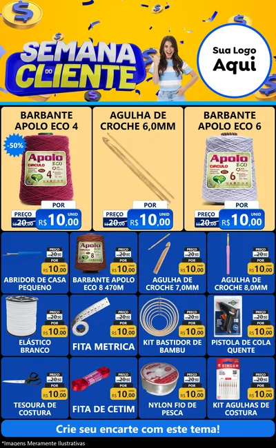 Modelo de Encarte para Encarte Grande com o tema Semana do Cliente para Armarinho e Aviamentos