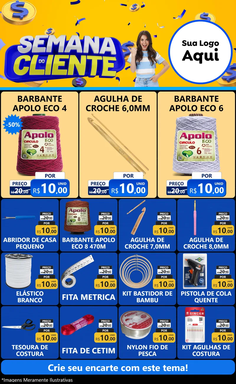 Modelo de Encarte para Encarte Grande com o tema Semana do Cliente para Armarinho e Aviamentos
