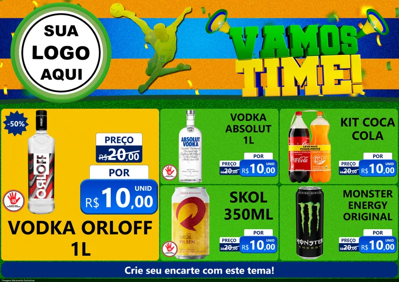 Modelo de Encarte para Encarte A4 Horizontal com o tema Vamos Time! para Distribuidora de bebidas