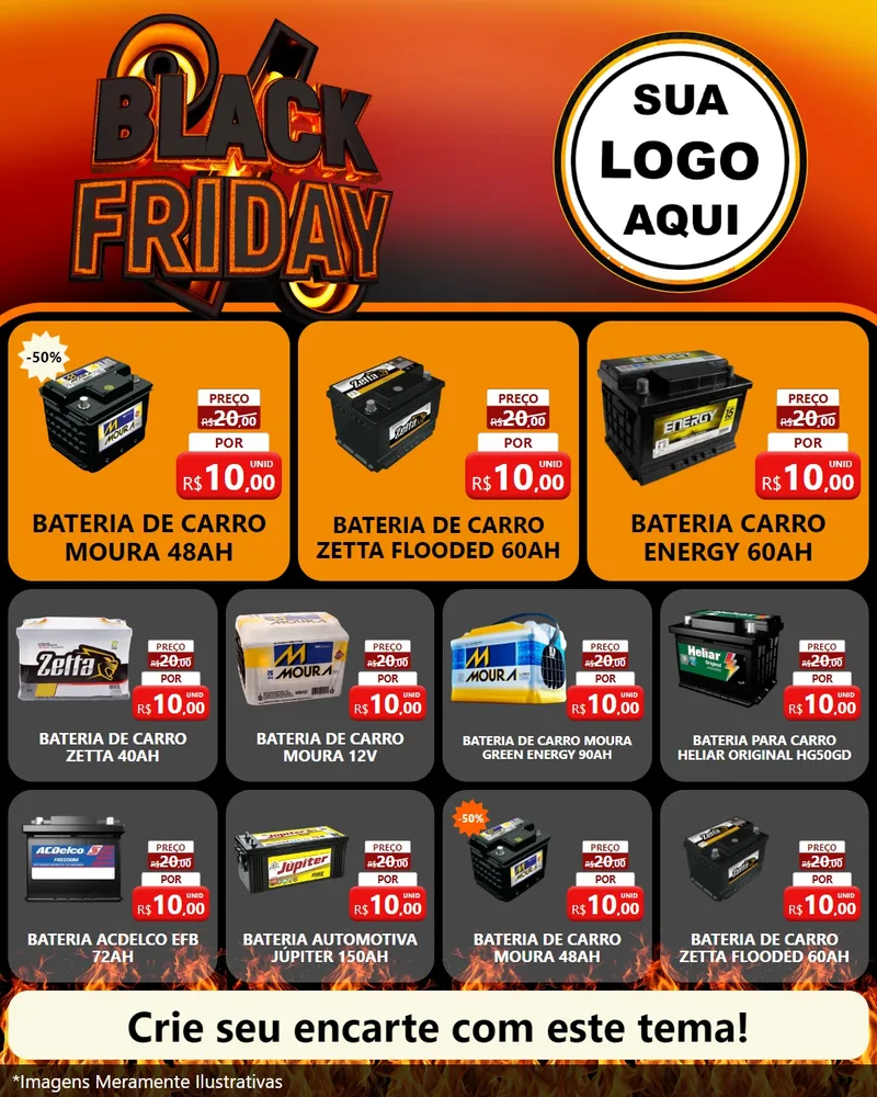 Modelo de Rede Social para Feed Instagram com o tema Black Friday para Baterias Elétricas