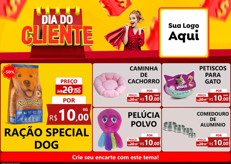 Modelo de Encarte para Encarte A4 Horizontal com o tema Dia do Cliente para Pet Shop