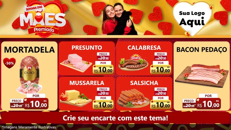 Modelo de TV para TV Horizontal com o tema Semana das Mães Premiada para Frios e Laticínios
