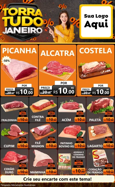 Modelo de Encarte para Encarte Grande com o tema Torra Tudo Janeiro para Açougue