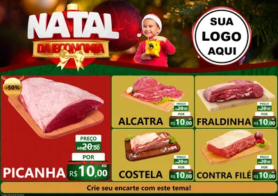 Modelo de Encarte para Encarte A4 Horizontal com o tema Natal da Economia para Açougue
