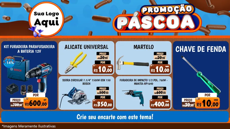 Modelo de TV para TV Horizontal com o tema Promoção Páscoa para Maquinas e Ferramentas