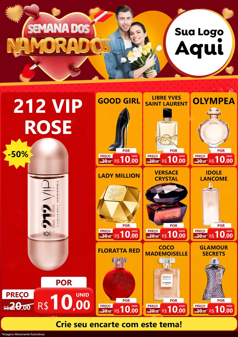 Modelo de Encarte para Encarte A4 Vertical com o tema Semana dos Namorados para Perfumes
