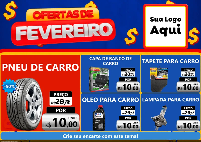 Modelo de Encarte para Encarte A4 Horizontal com o tema Ofertas de Fevereiro para Auto peças