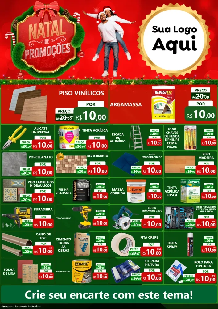Modelo de Encarte para Encarte A4 Vertical com o tema Natal de Promoções para Material para Construção