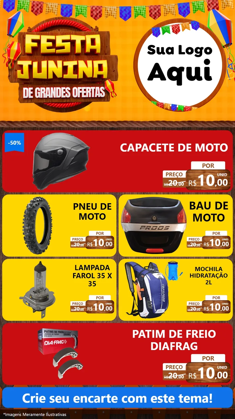 Modelo de TV para TV Vertical com o tema Festa Junina de Grandes Ofertas para Moto peças