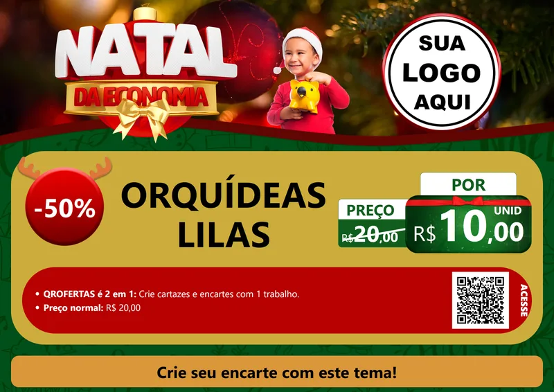 Modelo de Cartaz para Cartaz A4 Horizontal com o tema Natal da Economia para Floricultura e jardim