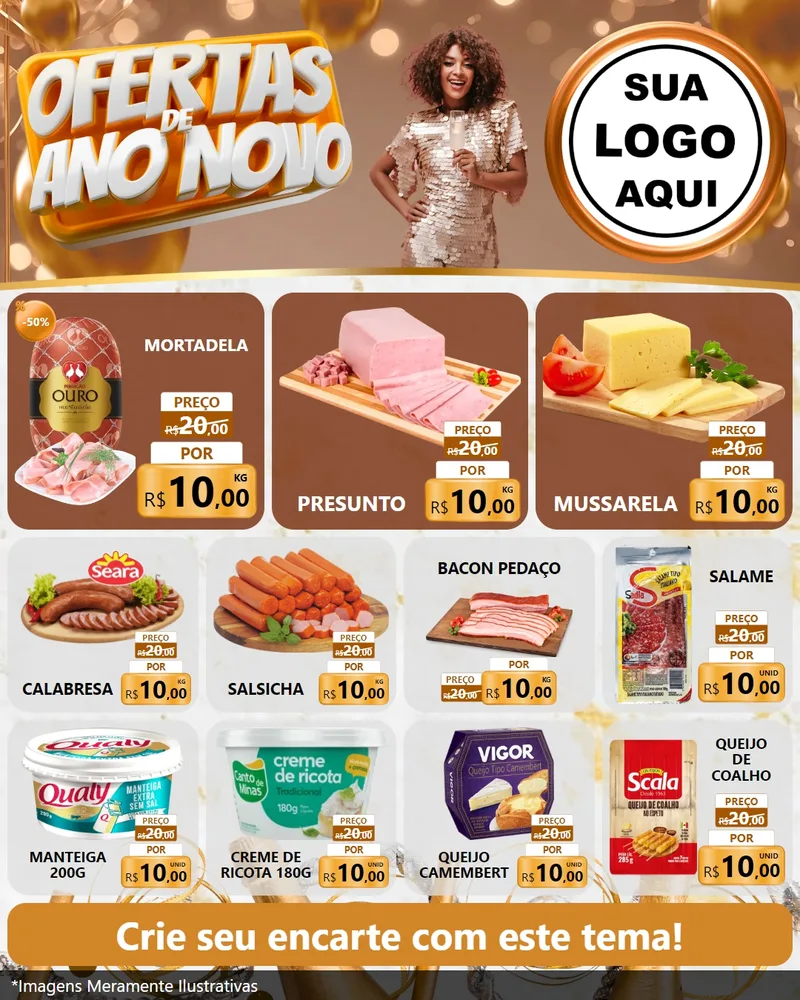 Modelo de Rede Social para Feed Instagram com o tema Ofertas de Ano Novo para Frios e Laticínios