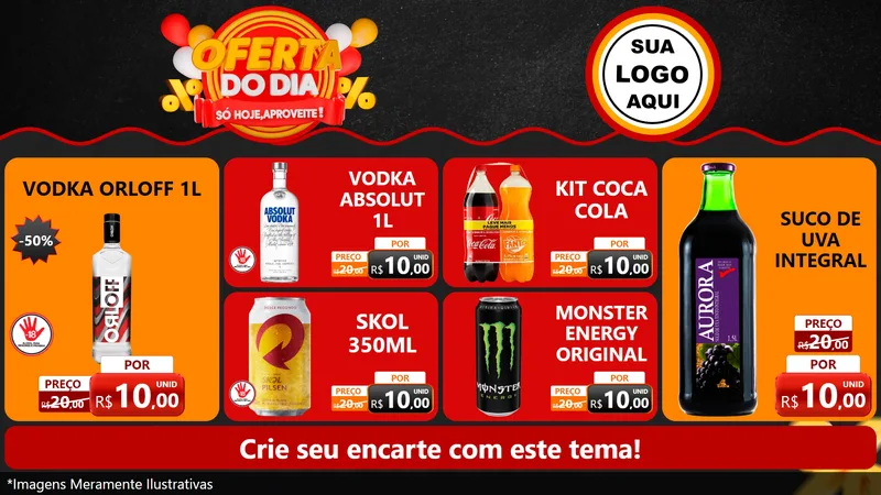 Modelo de TV para TV Horizontal com o tema Oferta do Dia - Só hoje, Aproveite! para Distribuidora de bebidas