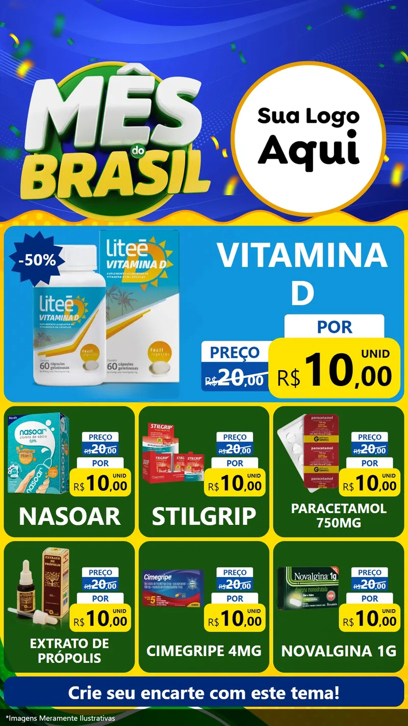 Modelo de Rede Social para Stories com o tema Mês do Brasil para Farmácia