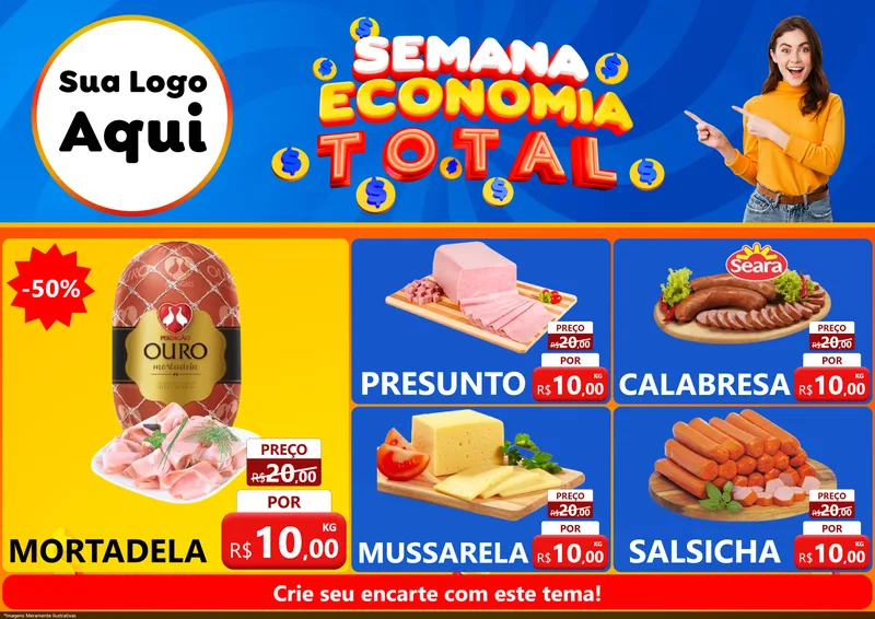 Modelo de Encarte para Encarte A4 Horizontal com o tema Semana Economia Total para Frios e Laticínios