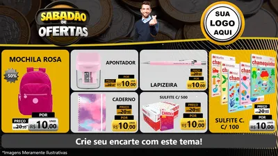 Modelo de TV para TV Horizontal com o tema Sabadão de Ofertas para Papelaria