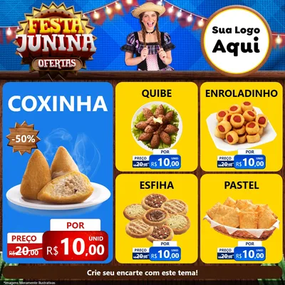 Modelo de Rede Social para Feed Facebook com o tema Festa Junina Ofertas para Salgadaria