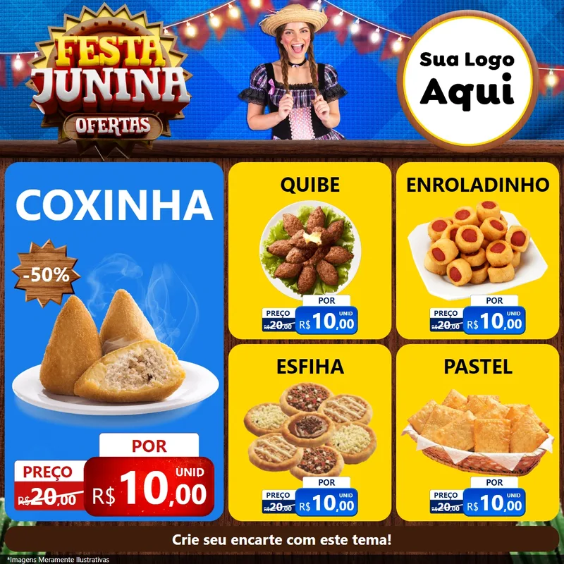 Modelo de Rede Social para Feed Facebook com o tema Festa Junina Ofertas para Salgadaria