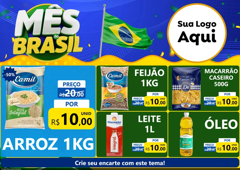 Modelo de Encarte para Encarte A4 Horizontal com o tema Mês do Brasil para Supermercado