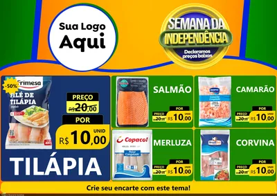 Modelo de Encarte para Encarte A4 Horizontal com o tema Semana da Independência Declaramos Preços Baixos para Peixaria