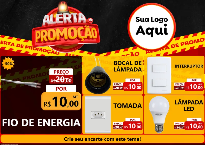 Modelo de Encarte para Encarte A4 Horizontal com o tema Alerta de Promoção para Materiais Elétricos