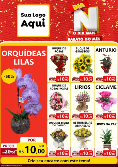 Modelo de Encarte para Encarte A4 Vertical com o tema Dia N o Dia Mais Barato do Mês para Floricultura e jardim