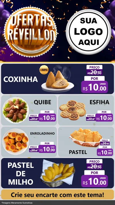 Modelo de TV para TV Vertical com o tema Ofertas de Réveillon para Salgadaria