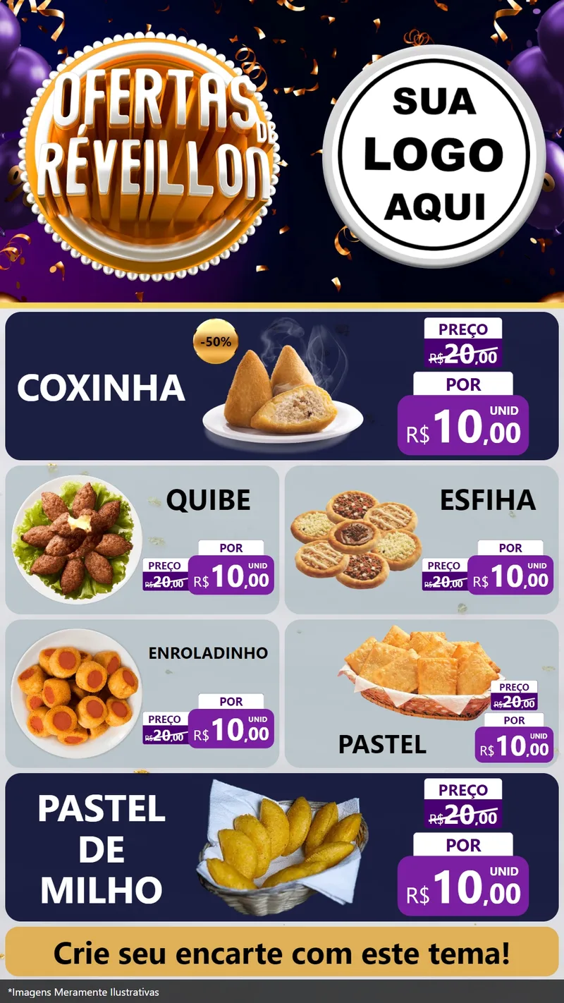 Modelo de TV para TV Vertical com o tema Ofertas de Réveillon para Salgadaria