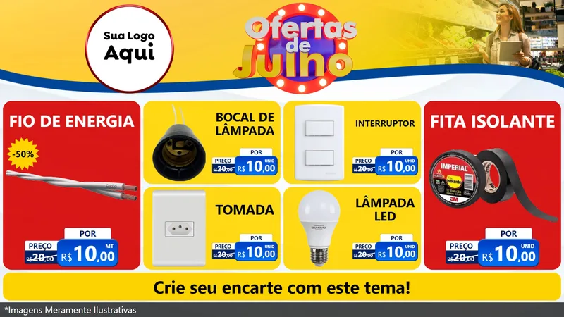 Modelo de TV para TV Horizontal com o tema Ofertas de Julho para Materiais Elétricos