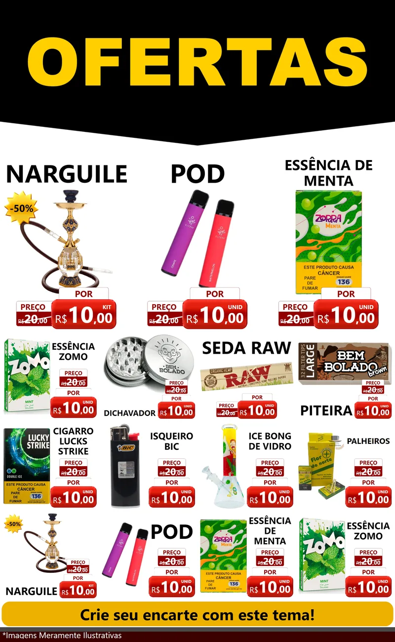 Modelo de Encarte para Encarte Grande com o tema Ofertas Preto e Vermelho Cartaz para Tabacaria