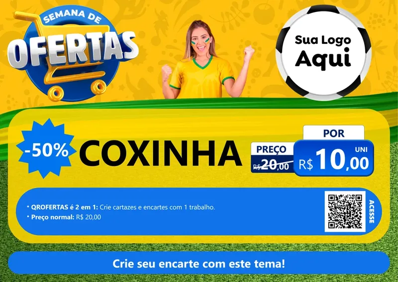 Modelo de Cartaz para Cartaz A4 Horizontal com o tema Semana de Ofertas - Copa para Salgadaria
