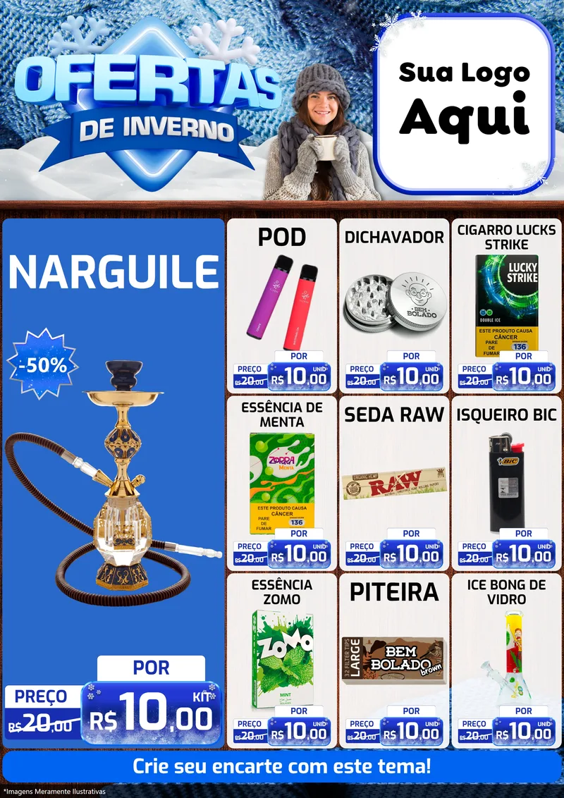 Modelo de Encarte para Encarte A4 Vertical com o tema Ofertas de Inverno para Tabacaria