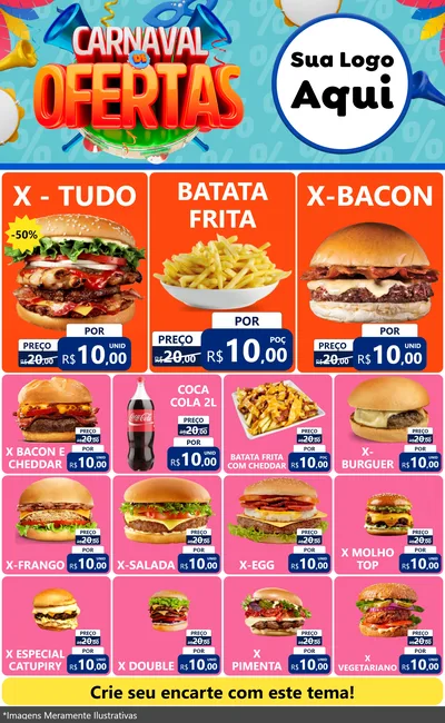 Modelo de Encarte para Encarte Grande com o tema Carnaval de Ofertas para Hamburgueria