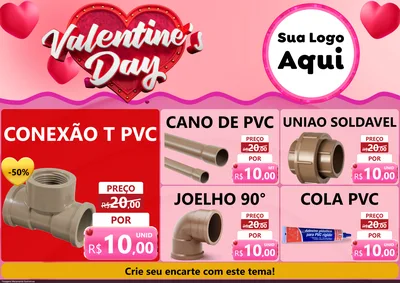 Modelo de Encarte para Encarte A4 Horizontal com o tema Valentine's Day para Tubos e conexões