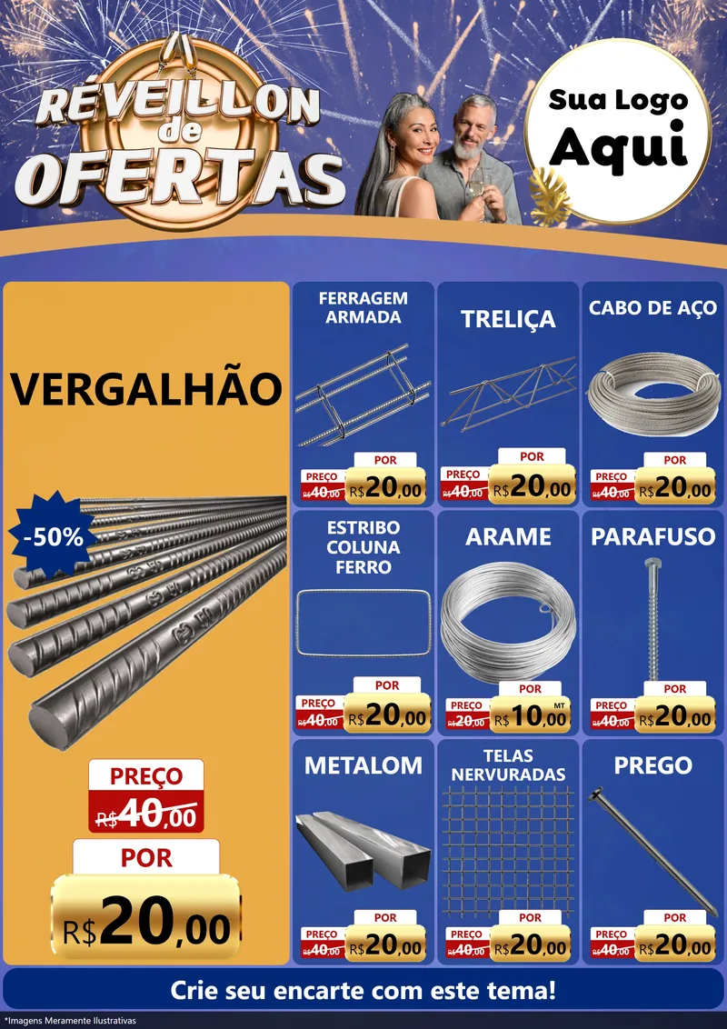 Modelo de Encarte para Encarte A4 Vertical com o tema Réveillon de Ofertas para Ferragens