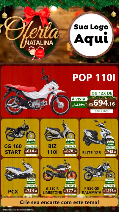 Modelo de Rede Social para Stories com o tema Ofertas Natalina para Concessionaria de Motos