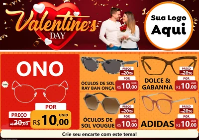 Modelo de Encarte para Encarte A4 Horizontal com o tema Valentine's Day para Óticas