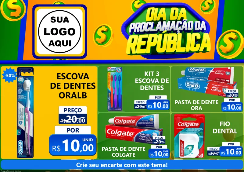 Modelo de Encarte para Encarte A4 Horizontal com o tema Dia Da Proclamação da República para Higiene Pessoal