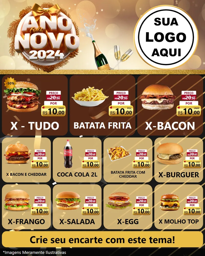 Modelo de Rede Social para Feed Instagram com o tema Feliz Ano Novo 2027 para Hamburgueria