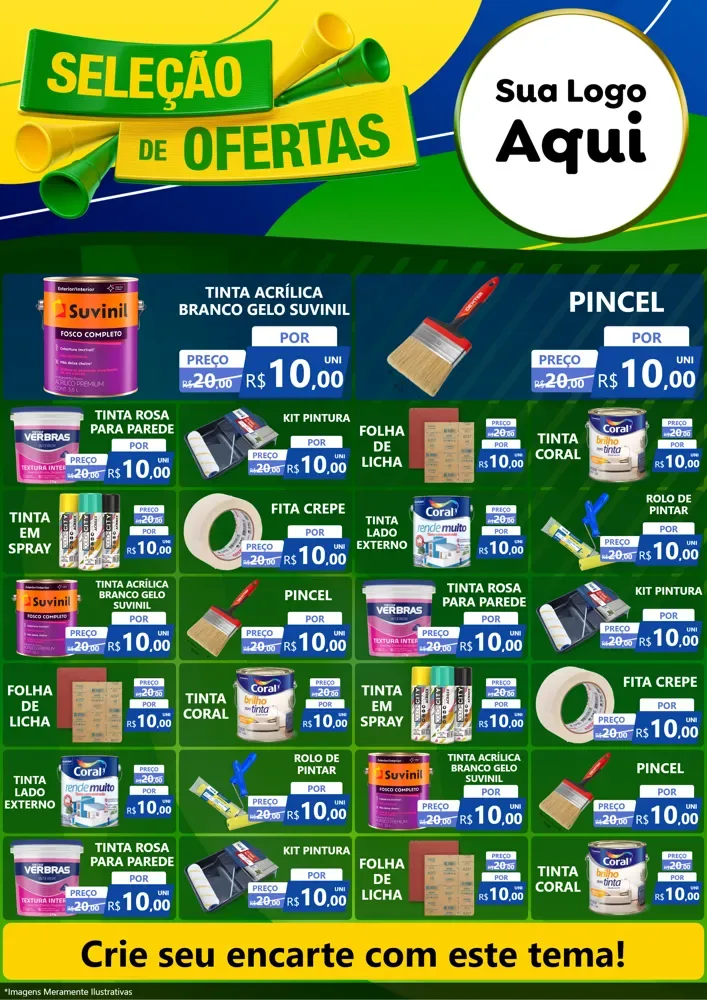 Modelo de Encarte para Encarte A4 Vertical com o tema Seleção de Ofertas - Copa para Tintas e Ferramentas