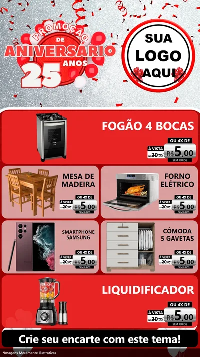 Modelo de TV para TV Vertical com o tema Promoção de Aniversário - 25Anos para Móveis e Eletro