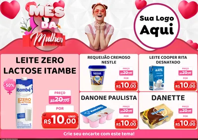 Modelo de Encarte para Encarte A4 Horizontal com o tema Mês da Mulher para Frios e Laticínios