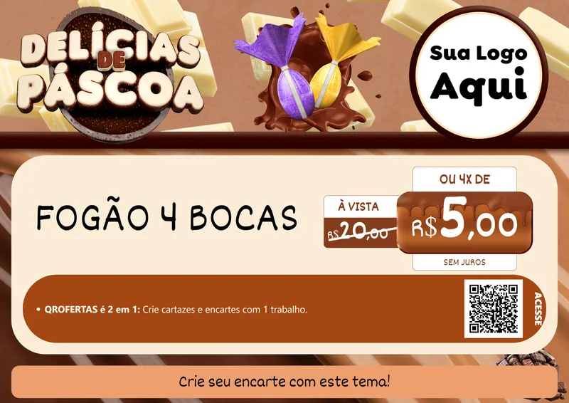 Modelo de Cartaz para Cartaz A4 Horizontal com o tema Delícias de Páscoa para Móveis e Eletro