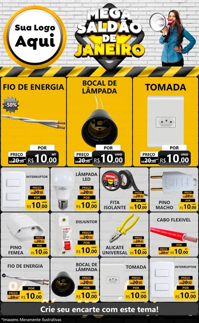 Modelo de Encarte para Encarte Grande com o tema Mega Saldão de Janeiro para Materiais Elétricos