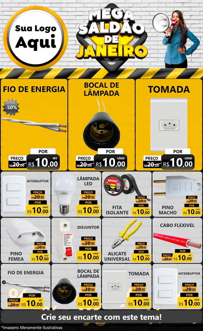 Modelo de Encarte para Encarte Grande com o tema Mega Saldão de Janeiro para Materiais Elétricos